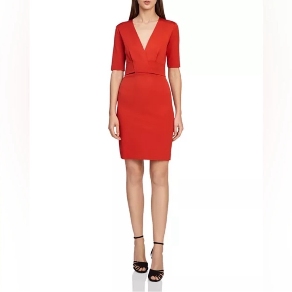 REISS Rebecca Surplice V-Neck Wrap Front Red Dress Size 0 Short Sleeves
